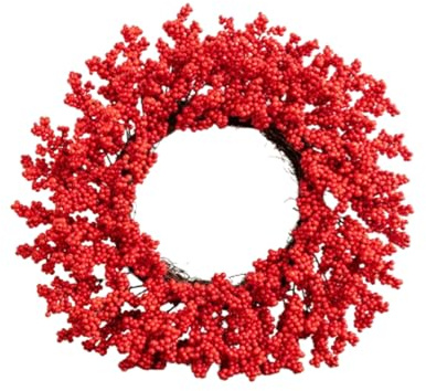 Weihnachtskranz,Rote Beeren,Großer roter Beerenkranz für Haustür,künstlicher Beerenroter Dekokranz,Winterkranz mit roter Beere,für Weihnachtsdekoration, Zuhause, Heimdekoration (50 cm,Rot)
