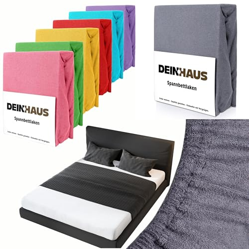 DH DEIN.HAUS Frottee Spannbettlaken 200 x 220 cm – Baumwolle, mit Gummizug, weich & pflegeleicht, Bettlaken – Farbe: weiß