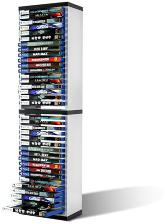 ECHZOVE Game Storage Stand for PS5 Xbox Games, 36 PCS, White, Plastic, Tiered Shelf, Easy Assembly, 7.4*4.7*28.7 inches
