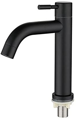 VVW&LIU Bad-Waschtisch-Armaturen Einzel-Kalt-Waschtisch-Armaturen Schwarz 304 Edelstahl Einhand-Waschtisch-Hahn, 02 Kurz