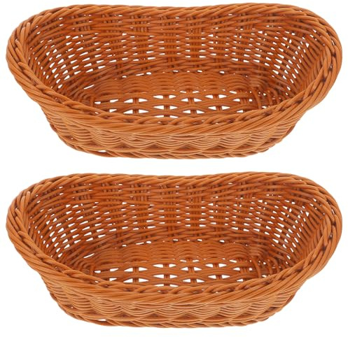 Lurrose Geflochtener Korb Set 2 Stück Rattan-Imitat Obstkorb Küche Aufbewahrungskorb Brot Snack Körbchen 10.2X6.3X3.3 Zoll Für Zuhause Und Gastronomie
