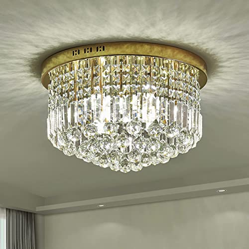 Saint Mossi Modern Kristal Gold Kronleuchter Modern Deckenleuchte Befestigung Anhänger Deckenlampe für Esszimmer Badezimmer Schlafzimmer Livingroom 9 E14 Erforderliche Höhe 28cm x Breite 50cm