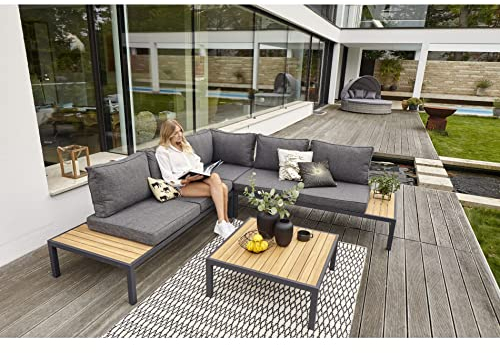 Home Islands Mai Ton Loungeset 4-teilig Gartenmöbel-Set Edelstahl anthrazit Teak