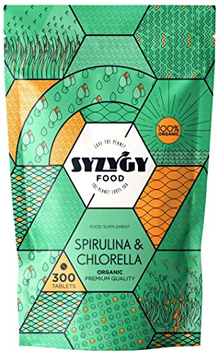 SYZYGY FOOD - Spirulina e Clorella Bio - 300 Compresse da 500mg - DETOX - Vegano - Proteine Vegetali - Saziante - Vitamine e Minerali - Ferro - Certificazione Biologica Ufficiale