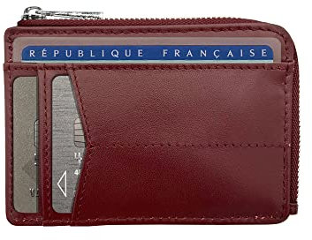 HUYAMI Porte Carte de Crédit en Cuir Ultra Fin – Blocage et Sécurité Anti RFID – Porte-Monnaie intégré avec Zip – Portefeuille Rigide en Cuir – Jusqu’à 6 Cartes bancaires (Bordeau)