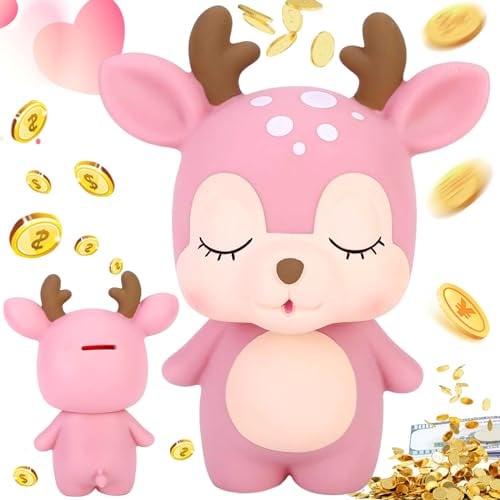 Hirsch Sparschwein Rosa für Schlafzimmer, Wohnzimmer, Tisch, Bücherregal Dekoration