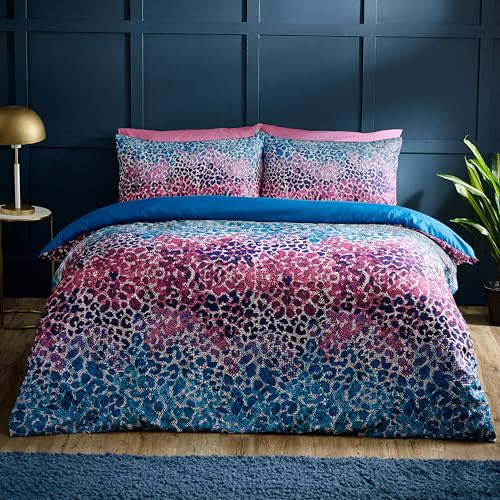 Catherine Lansfield Satin Animal Print Single Duvet Cover Set with Pillowcase Teal