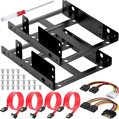Xiatiaosann 2.5 to 3.5 SSD/HDD Mounting Bracket Hard Drive Adapter Metal Bracket Kit - Laptop SSD/HDD Hard Drive to Desktop Computer HDD Adapter with SATA 3.0 Cable, 2 PCS HDD Bracket