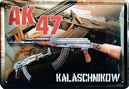 WOGEKA ART Retro Blechschild - KALASCHNIKOW AK47 - Deko Schild als Geschenkidee für zu Geburtstag Weihnachten 20x30 cm Vintage Metallschild 900