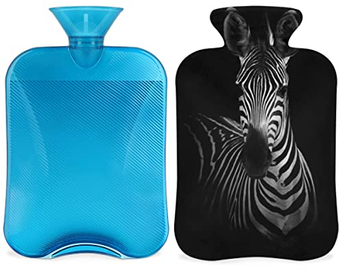Zebra-W?rmflasche mit flauschigem Bezug, 2 l gro?e Kapazit?t, W?rmflaschen f¨¹r Kinder, M?nner, Frauen, schwarze Zebra-W?rmflasche f¨¹r gem¨¹tliche N?chte, Schmerzlinderung, R¨¹cken