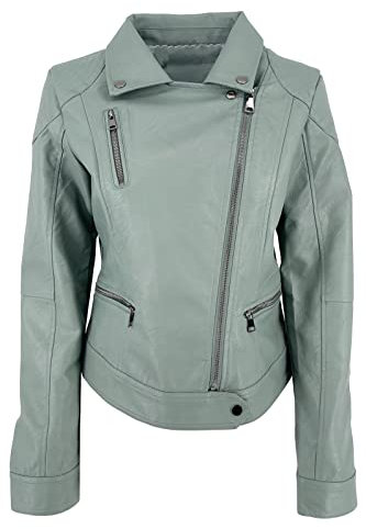 JOPHY & CO. Giacca Corta Chiodo Donna Ecopelle con Tasche & Cerniere (cod. 2560, 33107, 3985, 2502, HM30 & HM31) (Verde Acqua (cod. 2888), XL)