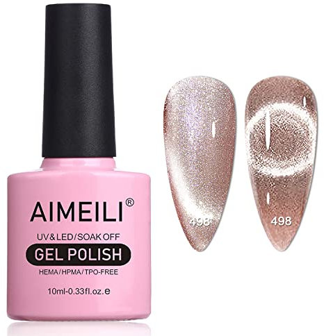 AIMEILI Magnetic Gel Nail Polish 9D Cat Magnet Eye Gel Polish, UV LED Soak Off Glitter Gel Nail Varnish Nail Art Manicure Pedicure, Long Lasting & Easy to Apply - (498) 10ml