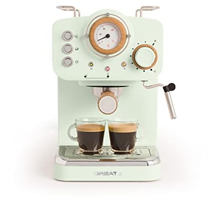 CREATE / THERA RETRO/Cafetera Express Semiautomática Verde Mate y Madera / 20 bares, brazo doble salida, depósito 1,25L, café molido y monodosis ESE 55mm, con vaporizador, 1100W