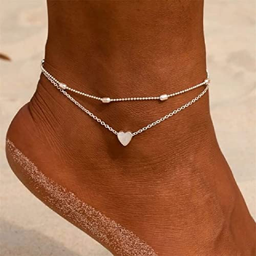 Clataly soleil lune bracelet cheville multicouche ananas amour tortue cheville perles d'été accessoire plage pied femme fille bijoux (Chaîne de pied Love en argent)