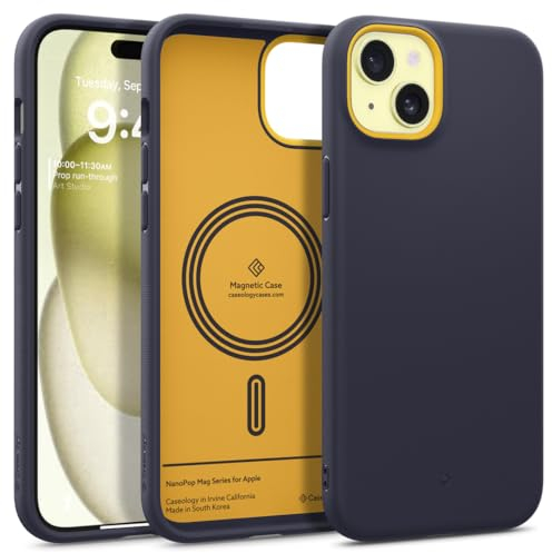 Caseology Nano Pop Mag für iPhone 15 Hülle [Magnetisch] [Schutz in Militärqualität] mit Seitlichen Griffmustern iPhone 15 Hülle - Marine