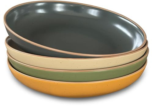 Mora Ceramic Artisan Matte Large Pasta Bowls 30oz, Set of 4 - Serving, Salad, Dinner, etc Kitchen Plate/Wide Bowl - Microwave, Oven, Dishwasher Safe - Modern Porcelain Stoneware Dishes, Safari Colors