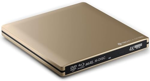 techPulse120 Unidad externa UHD 4K 3D M-Disc BDXL USB 3.0 USB-C Unidad Blu-ray Grabadora Burner Superdrive Slim BD DVD CD Ultra para Ordenador Portátil Ultrabook Windows Mac OS Apple iMAC Aluminio Oro