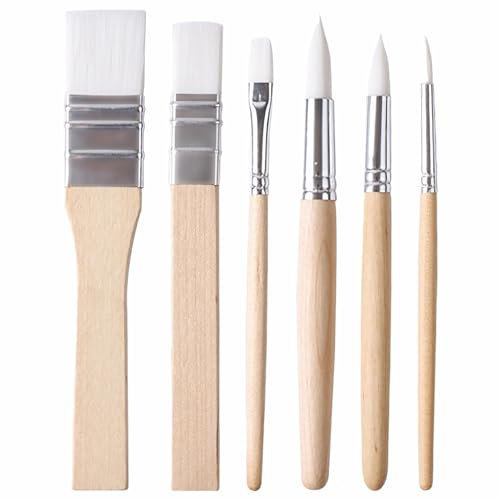 Ehuixinsheng 6 Pieces Wooden Paint Brush Set,Nylon Acrylic Painting Brushes Artist Paintbrushes for Watercolor Painting Oil Painting Card Making DIY Easter Eggs Art Crafts Project