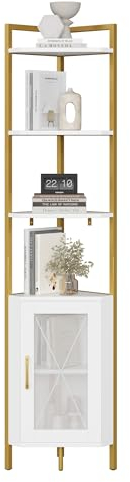 HOCSOK 6 Tier Corner Shelf, 181cm Tall Book Shelf, Corner Unit with Metal Frame, Bookcase with Adjustable Shelves and Door, Storage Shelf Unit for Living Room, Bedroom, Office, Bathroom