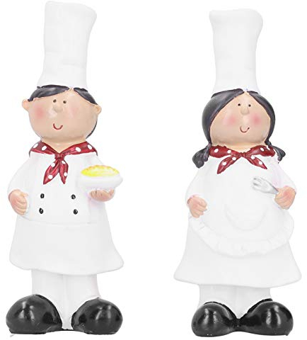 Tissting Koch Skulptur, 2 Stück Chefkoch Figuren Küche Dekor, Paar Chefkoch Figurenskulpturen Statuen Dekor Küche Bar Kabinett Bäckerei Dekoration Geschenk
