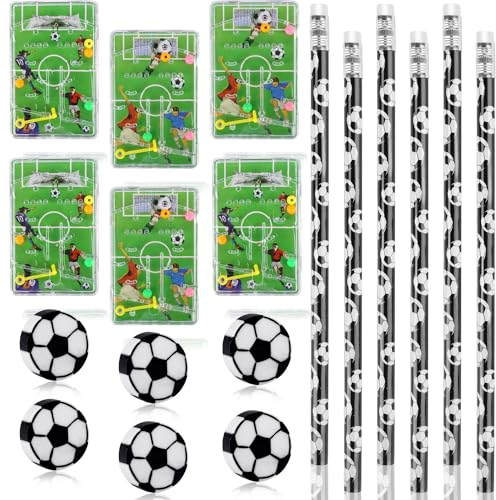 Dncvb 36 Pièces Cadeau Anniversaire Foot,12 Crayons de Football,12 Gommes et 12 Jeux de Flipper Football Remplisseurs de Sacs de Fête de Football Petites Gommes Amusantes pour Enfants,Etudiants