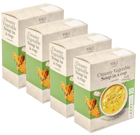 Traditional Instant Creamy Vegetable Soup in a Cup Mix with Croutons, 83 Calories Per Sachet, Vegetarian - Set of 4 Boxes (4x4pk)