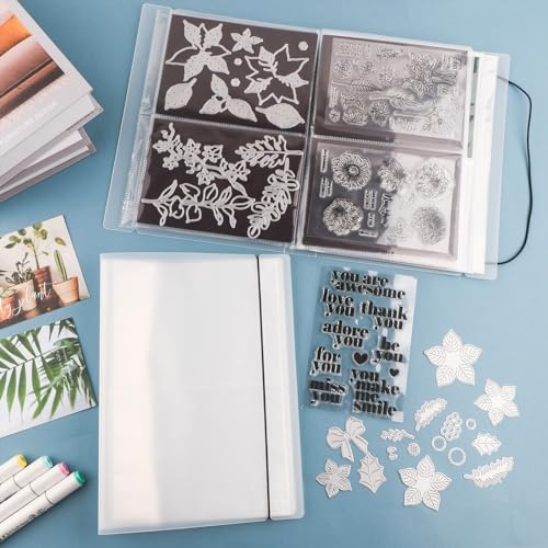 OTCRAFT 20 Seiten, 80 Taschen, 2 Set große, transparente Aufkleber-Foto-Aufbewahrungsalbum; Stempel und Stanzformen, Aufbewahrungsbuch, Organizer für Postkarten, Aufkleber, Fotos, transparente Stempel