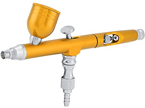 Dual Action Gravity Feed Airbrush Gun Set, 0.3mm Spray Art Paint Tattoo Nail Tool Kit, Profesional Enhancements Barber Spray Gun for Painting Fine Nail Art Tattoo Cake Decorating Hobbies (Golden)