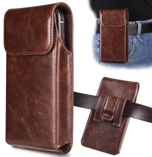 INGIDO Handy Gürteltasche für iPhone 16 Pro Max 15 Pro Max 14 Pro Max 13 Pro Max 12 Pro Max 11 Pro Max 16 Plus 15 Plus 14 Plus, Premium Leder Tasche mit Gürtelclip Gürtel Halterung, Kaffee - L