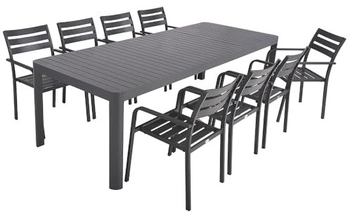 Lomadox Gartenmöbel Tischgruppe, 9-TLG. in anthrazit mit Ausziehtisch