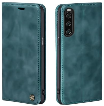 LBH Handyhülle für Sony Xperia 10 IV in Petrol Blau mit Karten- und Geldfach Smartphone Hülle mit Standfunktion Flip Case Schutzhülle Magnetverschluss Vintage