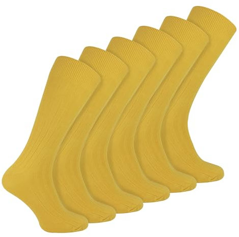 Sock Snob 6er Pack Herren Socken Gerippt Baumwolle Atmungsaktiv Socken mit Komfortbund (39-45, Gelb)