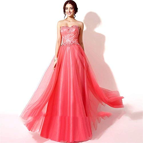 QYGYMXC Satin Hochzeit Brautjungfernkleid Trägerloser Schatz Spitze Brautkleid Spitzen Hochzeitskleid Brautkleid (Koralle Red Us16), Korallrot, US14