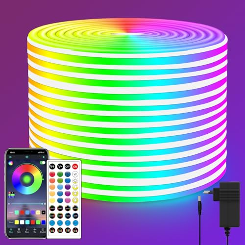 segrass LED neon Lights Strip 15M,DC 24V RGB LED neon Light Strip APP Fernbedienungen Steuerung Waterproof Flexible Neon LED Strip Lights for Bedroom,Room,Outdoors Décor