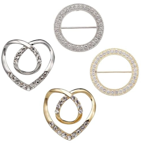 MWUMRCM 4 Stück Heart Scarf Brooches, Crystal Silk Scarf Buckle Women Shawl Scarves Fastener Hem Knotted Button Strass Metall Schnalle Schal Fashion Verschluss Schalring Brosche mit Strass