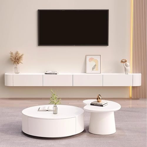 Schwebender TV-Ständer, An Der Wand Montiertes Entertainment-Center, TV-Medienkonsole, Schwebende Regale Mit Tür, Schwebender TV-Schrank, Große TV-Bank Mit Stauraum Für Das Wohnzimmer(S:220CM/86.6)