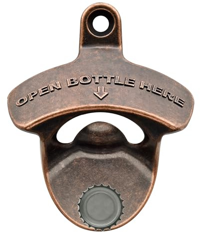 Luwanburg Magnetic Beer Bottle Opener Wall Mounted Vintage Rustproof | Rustic Copper, Powerful Magnets Built-in, Mountable with Screws for Men Cave Garage Fridge Kitchen