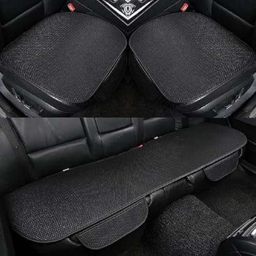 GUSHE 3 Stück Breathable & Anti-Slip Cotton Car Seat Covers, Non-Slip Car Seat Pad for Summer, Sommer Autositzbezug mit Taschen, umfassen Vordersitz Abdeckung und hintere Sitzbank Abdeckung (Schwarz)
