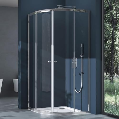 doporro Viertelkreis Duschkabine Schiebetür Duschabtrennung BxTxH 100x100x190 cm Klarglas ESG-Sicherheitsglas mit Nano-Beschichtung Ravenna32K
