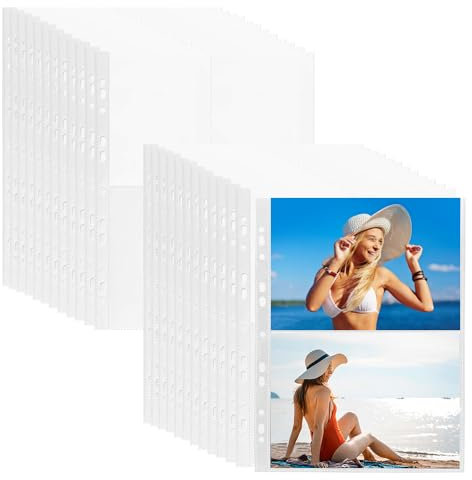 HIQE-FL 120 Stück Transparent Postkartenhüllen,Transparent Postkartenhüllen 2 Fächer,480 Doppelseitig Fotohüllen,Fotohüllen din A4 Veloflex,Postkarten,Fotohüllen din A4（22x15.5cm）