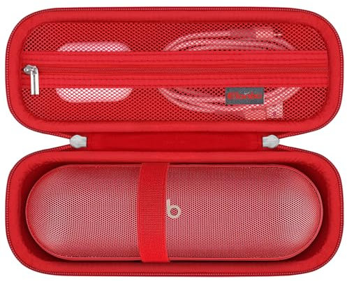 Elonbo Carrying Case for Beats Pill Wireless Bluetooth Speaker, Beats Pill Portable Speaker Travel Bag Storage Holder, Mesh Pocket Fits Charger, Red