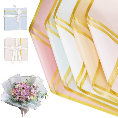 25 Blatt Blumenstrauß Geschenkpapier, 5 Farben Wasserdicht Bouquet Paper, Blumen Papier, Blumenstrauß Verpackung für Muttertag Geburtstage Party Dekoration Geschenkpapier,58x58CM