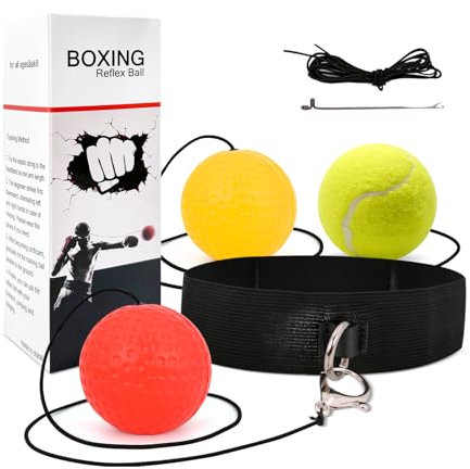 JUNUNDJING Boxing Reflexball, Reflex Ball Reflexball, Boxen Training Ball, Verschiedene Boxbälle mit Kopfband, 3 Bälle