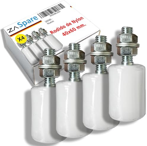 ZASPARE – Rodillos de Nylon para Puertas Correderas Ruedas Guia Industriales para Interior y Exterior Puertas de Garaje Portones Cintas Transportadoras (40X60 (PACK 4))