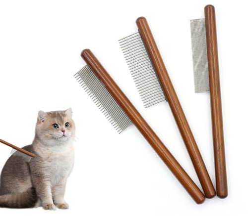 ERBO 3er Set Hölzern Katzenkamm, Katzenbürste Langhaar Kurzhaar, Edelstahl Hundekamm, Flohkamm für Katzen, Geeignet für alle längen, Entfernt effektiv Verwicklungen, Matten und loses Haare