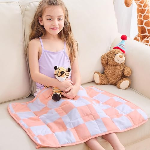 yescool Weighted Lap Blanket 2 Pounds Cooling Weighted Lap Pad, Plaid Small Weighted Blanket, Pink Weighted Throw Blankets for Travel Indoor Outdoor, 20x30