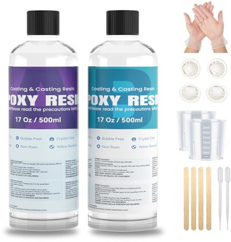 Creatorally Epoxidharz mit Härter 1: 1 Set, 1L Klares Blasenfreies Epoxy Resin, Glasklar Gießharz mit Messbecher, Rührstab für Schmuck, Formen, Wohnkultur
