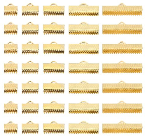 PATIKIL 8mm/10mm/13mm/20mm/25mm Ribbon Ends Crimp Clamp 300pcs Pinch Crimp End Bracelet Bookmark Cord Ends Fasteners Clasp for Leather DIY Craft Jewelry Making Gold