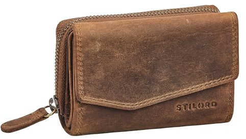 STILORD Carina Moderno Portafoglio Donna Pelle Vera Medio - Portafoglio con Protezione RFID e NFC - Retro Portamonete Donna di Cuoio Autentico in Scatola Regalo Colore:marrone medio