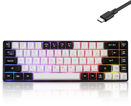 Guiheng Wired Portable 60% Mechanical Gaming Keyboard,RGB LED Backlit Compact 68 Keys Mini Wired Office Keyboard with Red Switch for Windows Laptop PC Mac - White